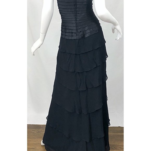 Vintage Tadashi Shoji Black Silk Chiffon Gown - Picture 3 of 10